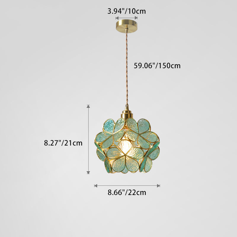 Contemporary Nordic Flower Copper Glass 1-Light Pendant Light For Living Room