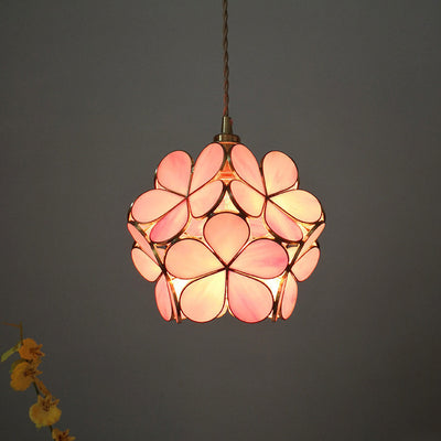 Contemporary Nordic Flower Copper Glass 1-Light Pendant Light For Living Room