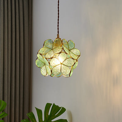 Contemporary Nordic Flower Copper Glass 1-Light Pendant Light For Living Room