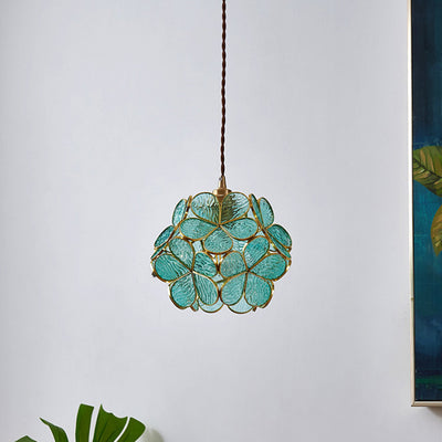 Contemporary Nordic Flower Copper Glass 1-Light Pendant Light For Living Room