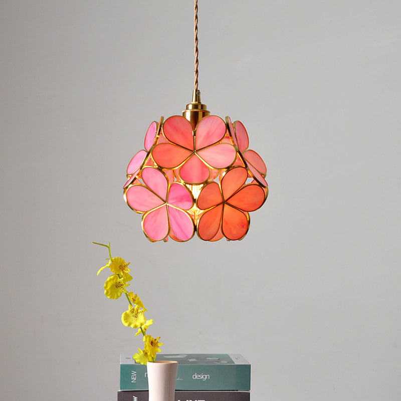 Contemporary Nordic Flower Copper Glass 1-Light Pendant Light For Living Room