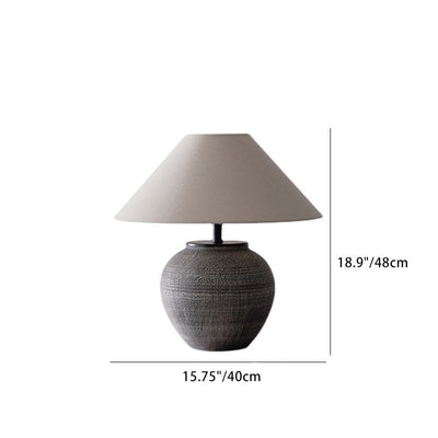 Traditional Japanese Drum Ceramic Fabric 1-Light Table Lamp For Living Room