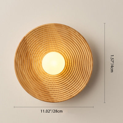 Traditional Japanese Round Wood 1-Light Wall Sconce Lamp For Living Room