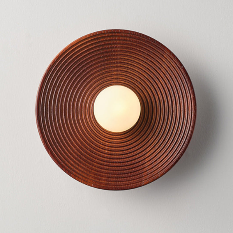 Traditional Japanese Round Wood 1-Light Wall Sconce Lamp For Living Room