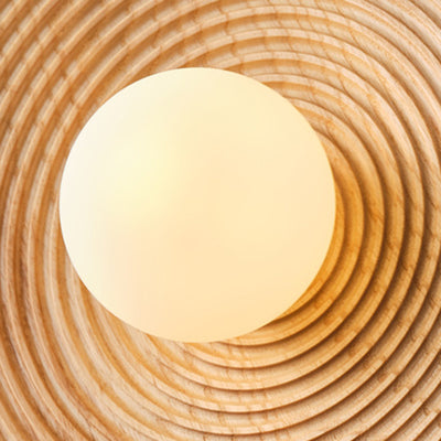 Traditional Japanese Round Wood 1-Light Wall Sconce Lamp For Living Room