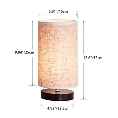 Traditional Japanese Cylinder Iron Fabric 1-Light Table Lamp For Living Room