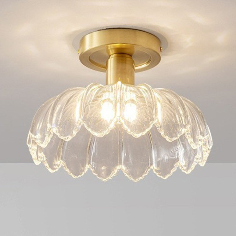 Contemporary Nordic Dome Copper Glass 1-Light Semi-Flush Mount Ceiling Light For Living Room