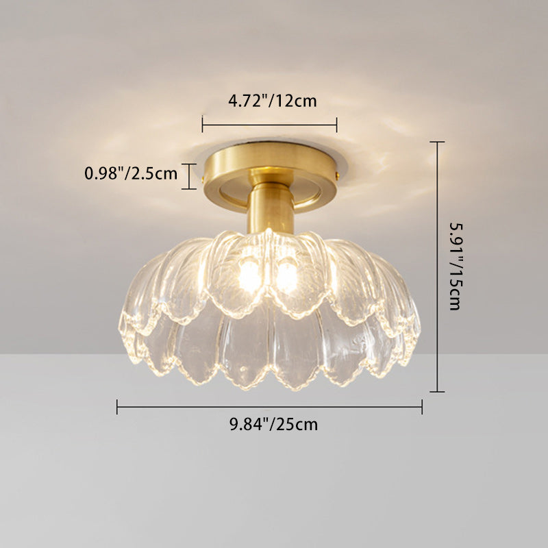 Contemporary Nordic Dome Copper Glass 1-Light Semi-Flush Mount Ceiling Light For Living Room