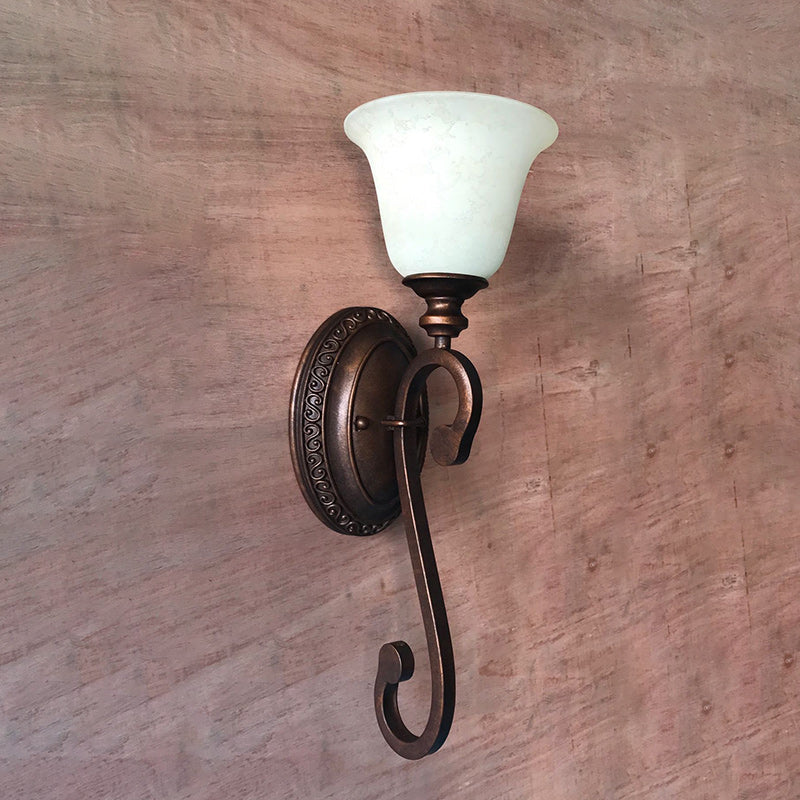 Traditional Rustic Cup Iron Glass 1-Light Wall Sconce Lamp For Living Room