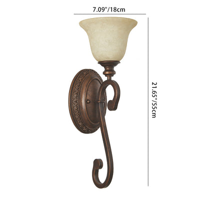 Traditional Rustic Cup Iron Glass 1-Light Wall Sconce Lamp For Living Room