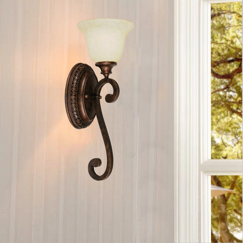 Traditional Rustic Cup Iron Glass 1-Light Wall Sconce Lamp For Living Room