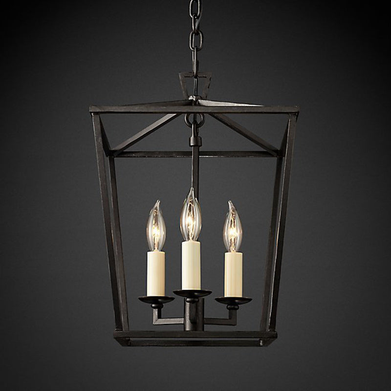 Contemporary Scandinavian Cage Iron 4-Light Pendant Light For Living Room