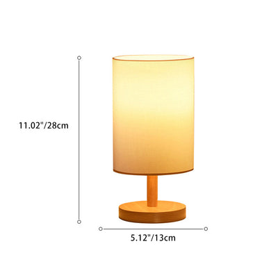 Traditional Japanese Cylinder Wood Fabric 1-Light Table Lamp For Living Room