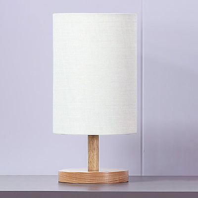 Traditional Japanese Cylinder Wood Fabric 1-Light Table Lamp For Living Room