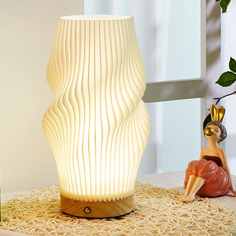 Contemporary Nordic Column Wood Plastic 1-Light Table Lamp For Living Room