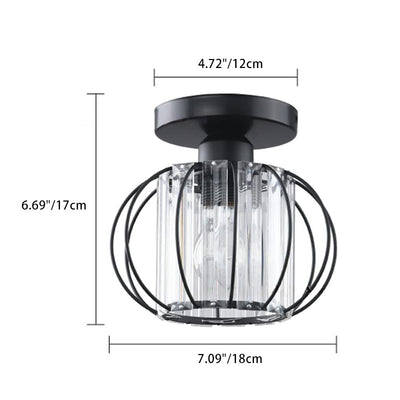 Contemporary Nordic Column Crystal Iron 1-Light Semi-Flush Mount Ceiling Light For Living Room