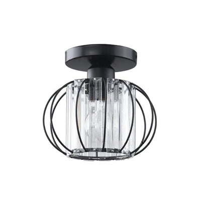 Contemporary Nordic Column Crystal Iron 1-Light Semi-Flush Mount Ceiling Light For Living Room