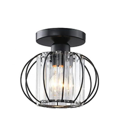 Contemporary Nordic Column Crystal Iron 1-Light Semi-Flush Mount Ceiling Light For Living Room