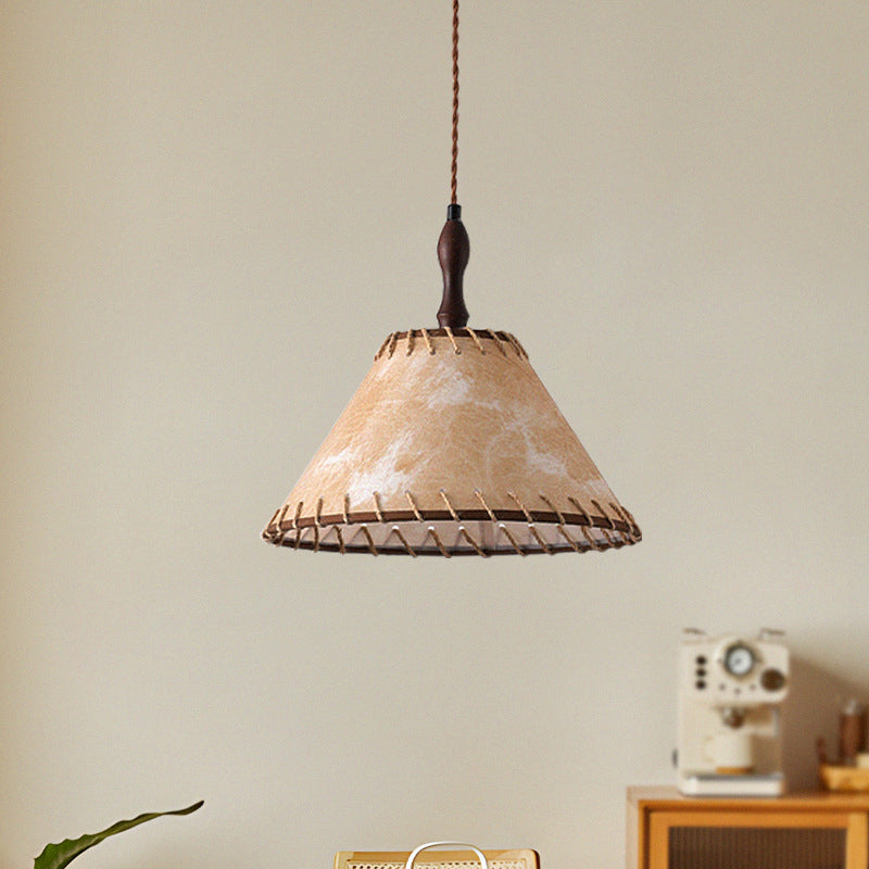 Contemporary Nordic Drum Iron Wood Fabric 1-Light Pendant Light For Living Room