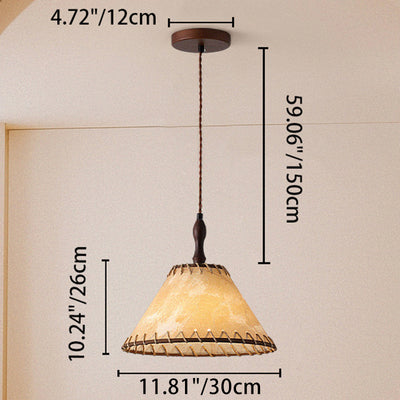 Contemporary Nordic Drum Iron Wood Fabric 1-Light Pendant Light For Living Room