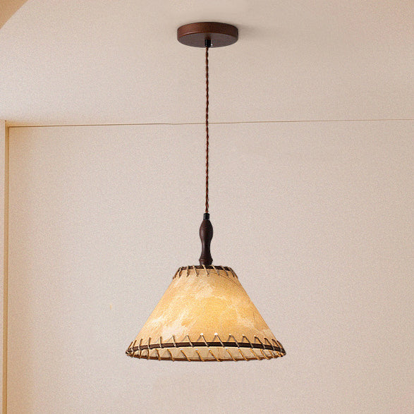 Contemporary Nordic Drum Iron Wood Fabric 1-Light Pendant Light For Living Room