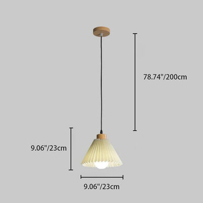 Traditional Japanese Cone Wood Fabric 1-Light Pendant Light For Living Room