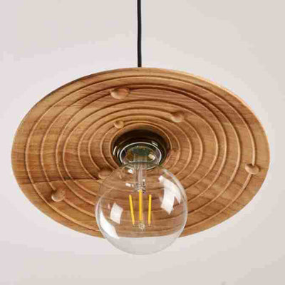 Traditional Japanese Round Copper Wood 1-Light Pendant Light For Living Room