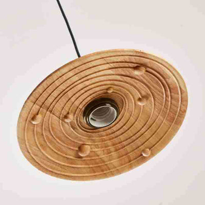 Traditional Japanese Round Copper Wood 1-Light Pendant Light For Living Room