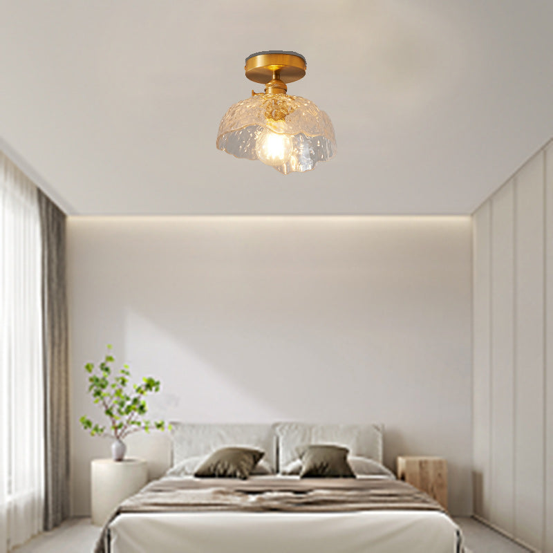 Contemporary Nordic Dome Copper Glass 1-Light Semi-Flush Mount Ceiling Light For Bed Room