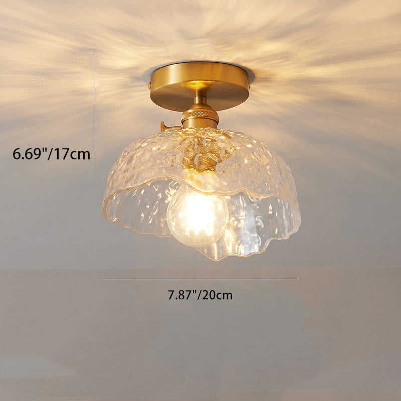 Contemporary Nordic Dome Copper Glass 1-Light Semi-Flush Mount Ceiling Light For Bed Room