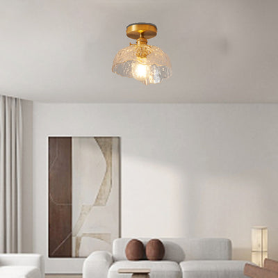 Contemporary Nordic Dome Copper Glass 1-Light Semi-Flush Mount Ceiling Light For Bed Room