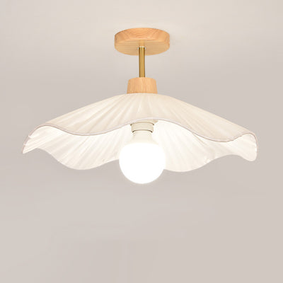 Contemporary Coastal Wave Wood Fabric 1-Light Semi-Flush Mount Ceiling Light For Living Room