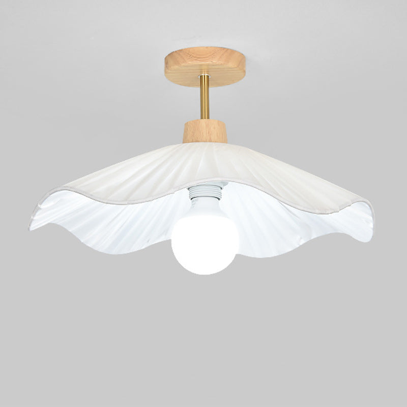 Contemporary Coastal Wave Wood Fabric 1-Light Semi-Flush Mount Ceiling Light For Living Room