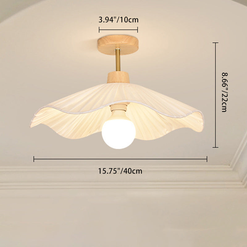 Contemporary Coastal Wave Wood Fabric 1-Light Semi-Flush Mount Ceiling Light For Living Room