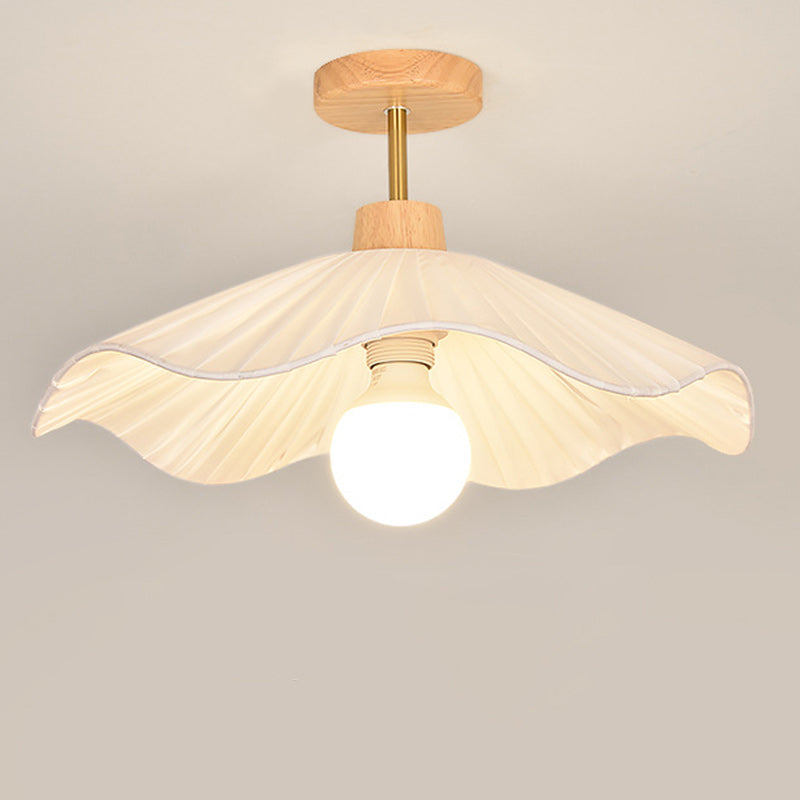 Contemporary Coastal Wave Wood Fabric 1-Light Semi-Flush Mount Ceiling Light For Living Room