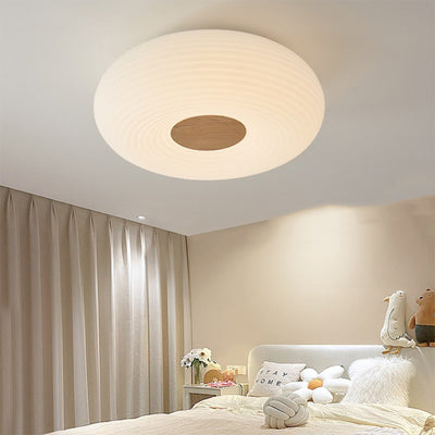 Contemporary Nordic Round Iron Wood Plastic LED Flush Mount Ceiling Light For Living Room