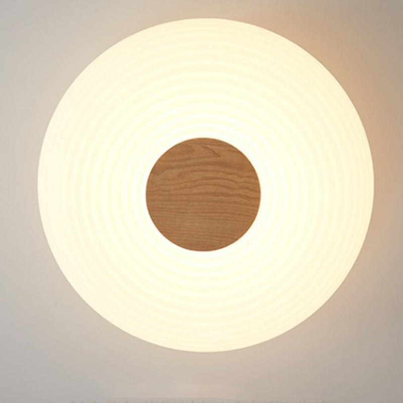 Contemporary Nordic Round Iron Wood Plastic LED Flush Mount Ceiling Light For Living Room