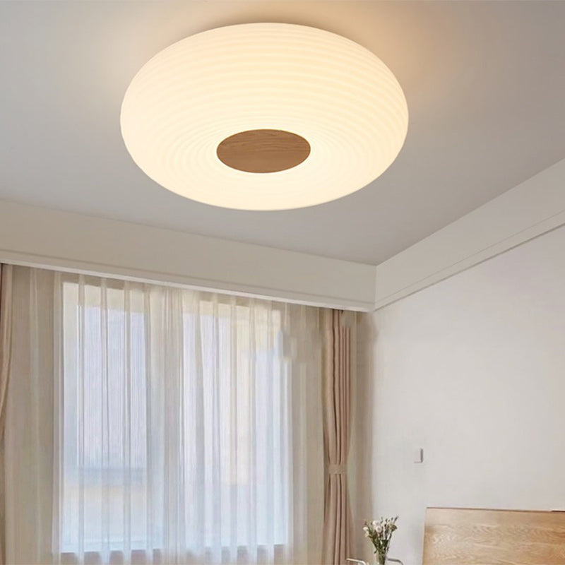 Contemporary Nordic Round Iron Wood Plastic LED Flush Mount Ceiling Light For Living Room