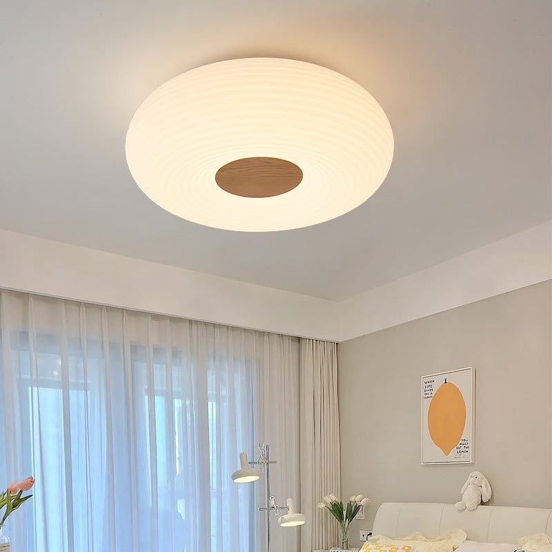 Contemporary Nordic Round Iron Wood Plastic LED Flush Mount Ceiling Light For Living Room