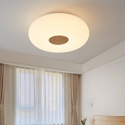 Contemporary Nordic Round Iron Wood Plastic LED Flush Mount Ceiling Light For Living Room