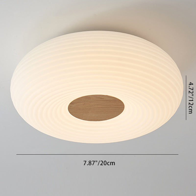 Contemporary Nordic Round Iron Wood Plastic LED Flush Mount Ceiling Light For Living Room