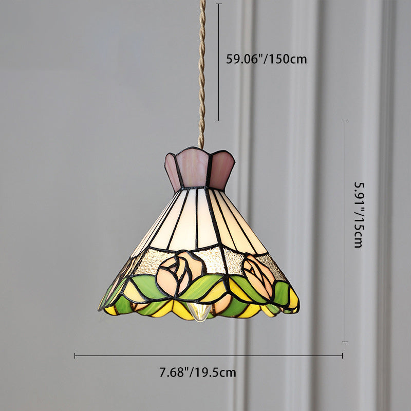 Traditional Tiffany Dome Copper Glass 1-Light Pendant Light For Living Room