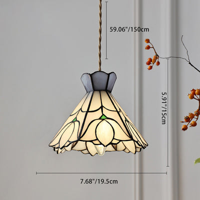 Traditional Tiffany Dome Copper Glass 1-Light Pendant Light For Living Room