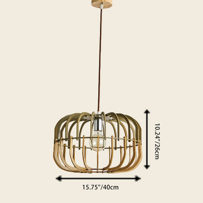 Traditional Japanese Round Wood 1-Light Pendant Light For Living Room