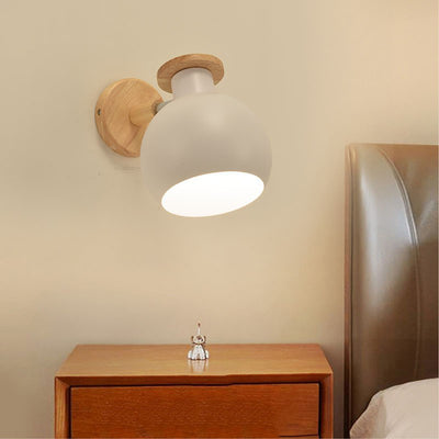 Contemporary Creative Round Wood Iron 1-Light Wall Sconce Lamp For Living Room