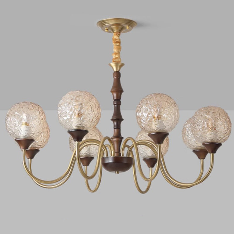 Contemporary Luxury Globe Copper Wood Glass 3/6-Light Chandelier For Living Room