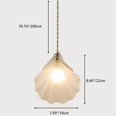 Contemporary Coastal Shell Iron Glass 1-Light Pendant Light For Living Room