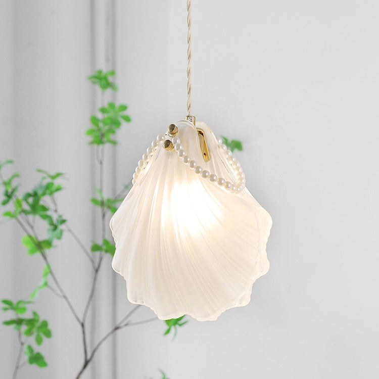 Contemporary Coastal Shell Iron Glass 1-Light Pendant Light For Living Room