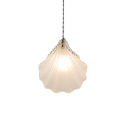 Contemporary Coastal Shell Iron Glass 1-Light Pendant Light For Living Room