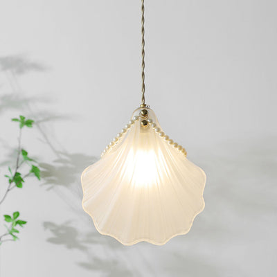 Contemporary Coastal Shell Iron Glass 1-Light Pendant Light For Living Room